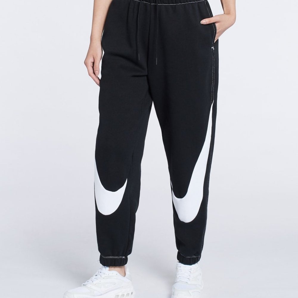 Nike NSW Swoosh Fleece Jogger Pants DD5582-010 Black White Women's SMALL - Picture 6 of 8